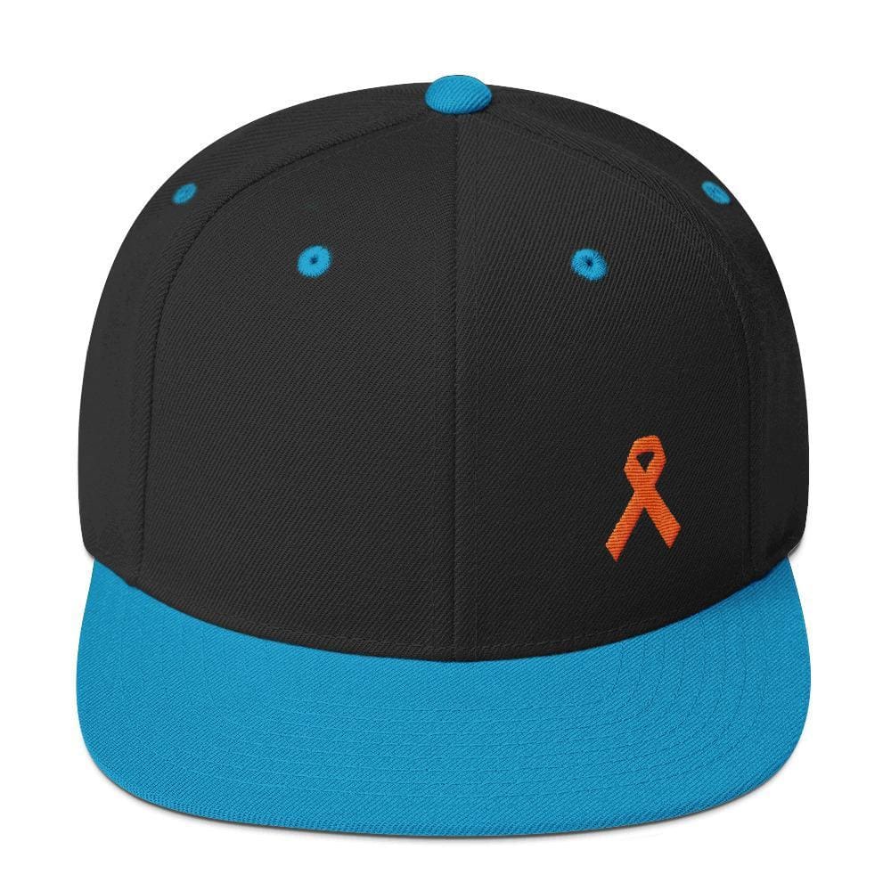 Leukemia Awareness Flat Brim Snapback Hat with Orange Ribbon