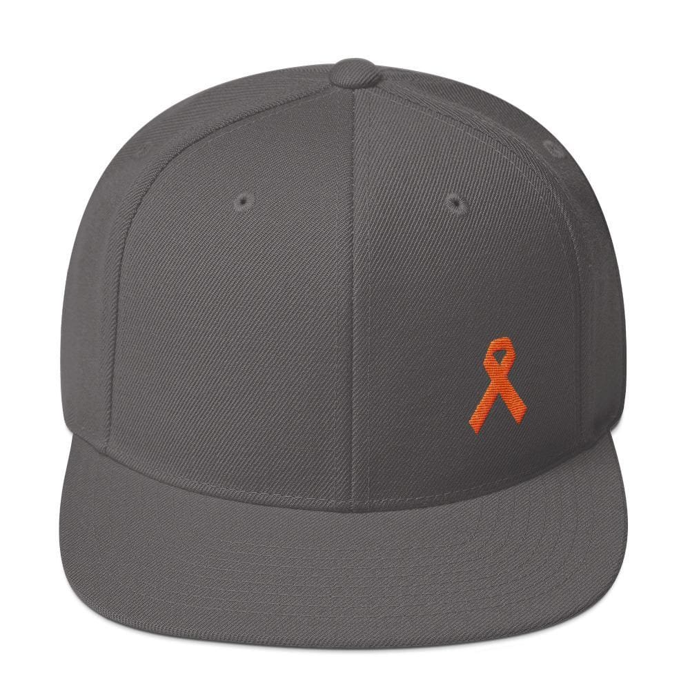 Leukemia Awareness Flat Brim Snapback Hat with Orange Ribbon