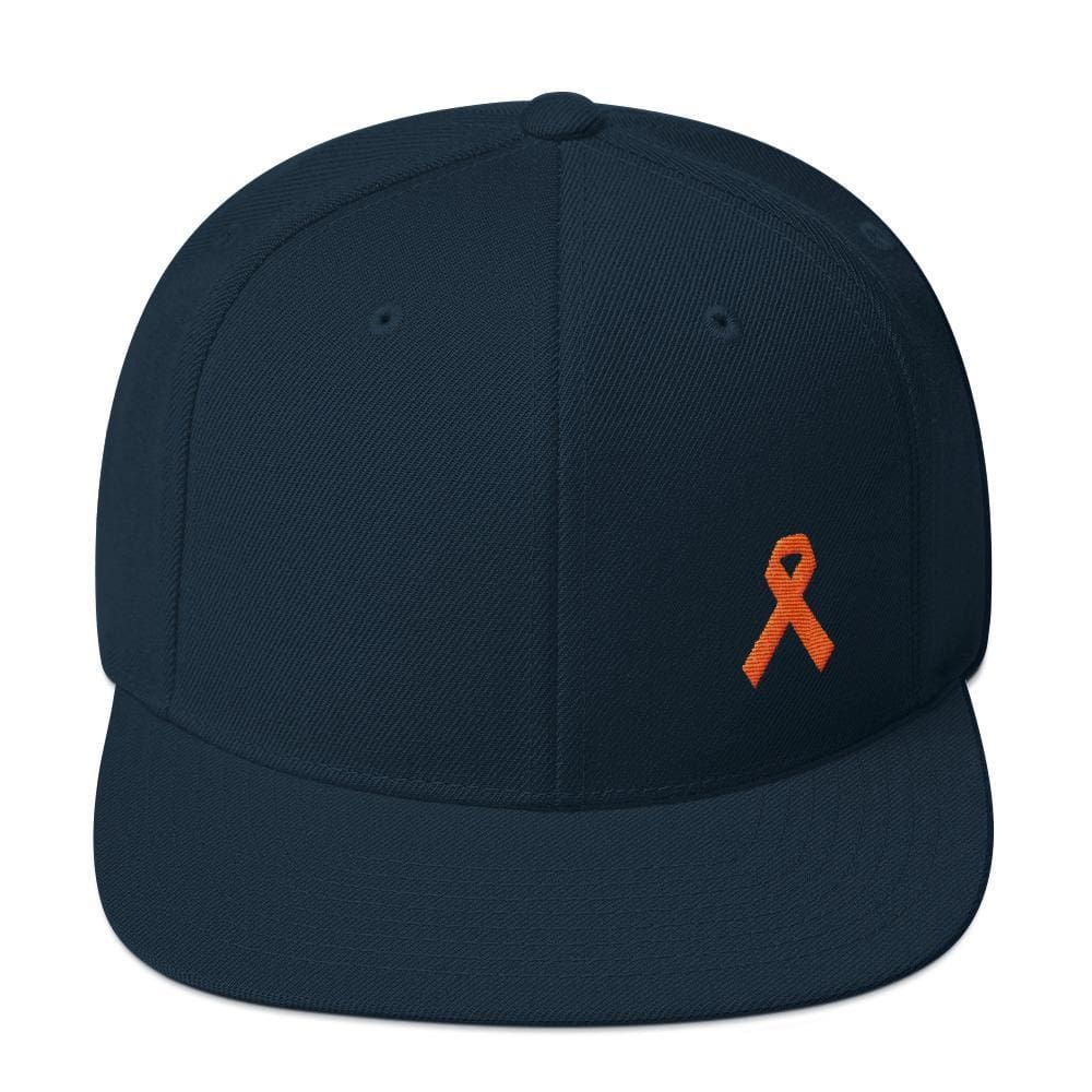 Leukemia Awareness Flat Brim Snapback Hat with Orange Ribbon