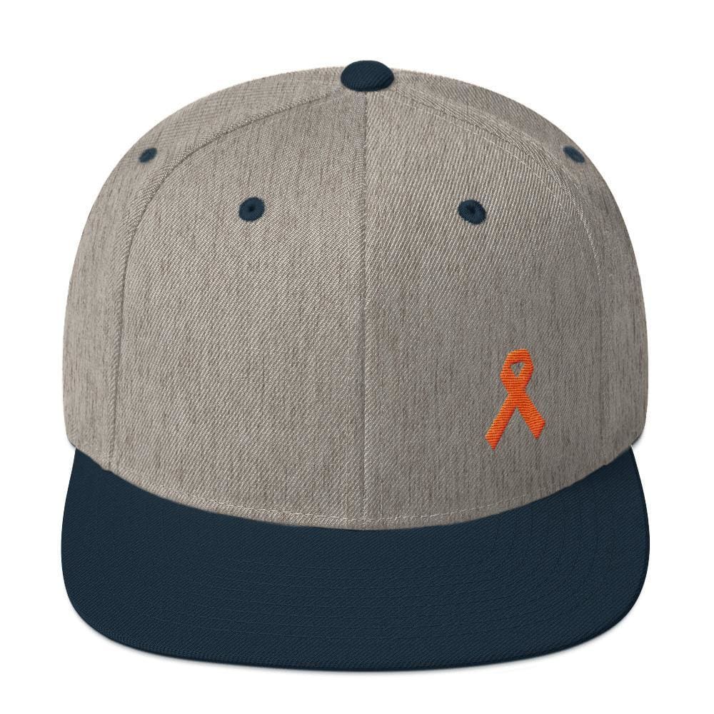 Leukemia Awareness Flat Brim Snapback Hat with Orange Ribbon