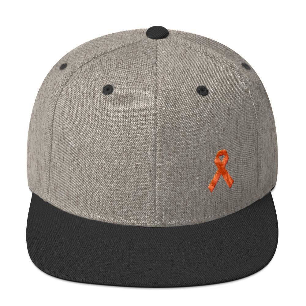 Leukemia Awareness Flat Brim Snapback Hat with Orange Ribbon