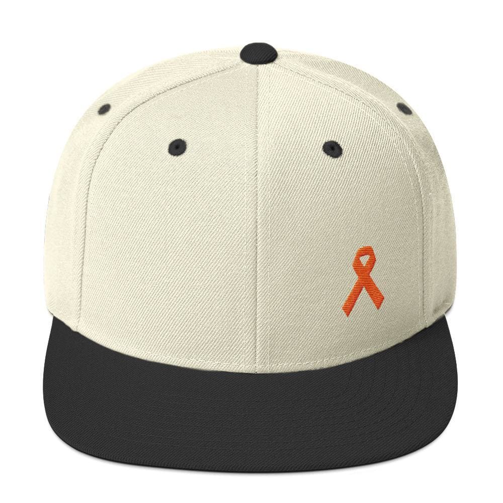Leukemia Awareness Flat Brim Snapback Hat with Orange Ribbon