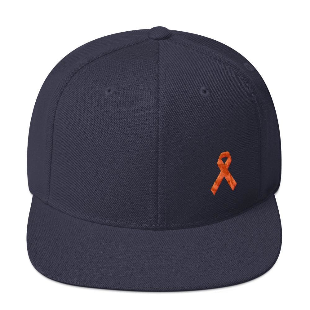 Leukemia Awareness Flat Brim Snapback Hat with Orange Ribbon