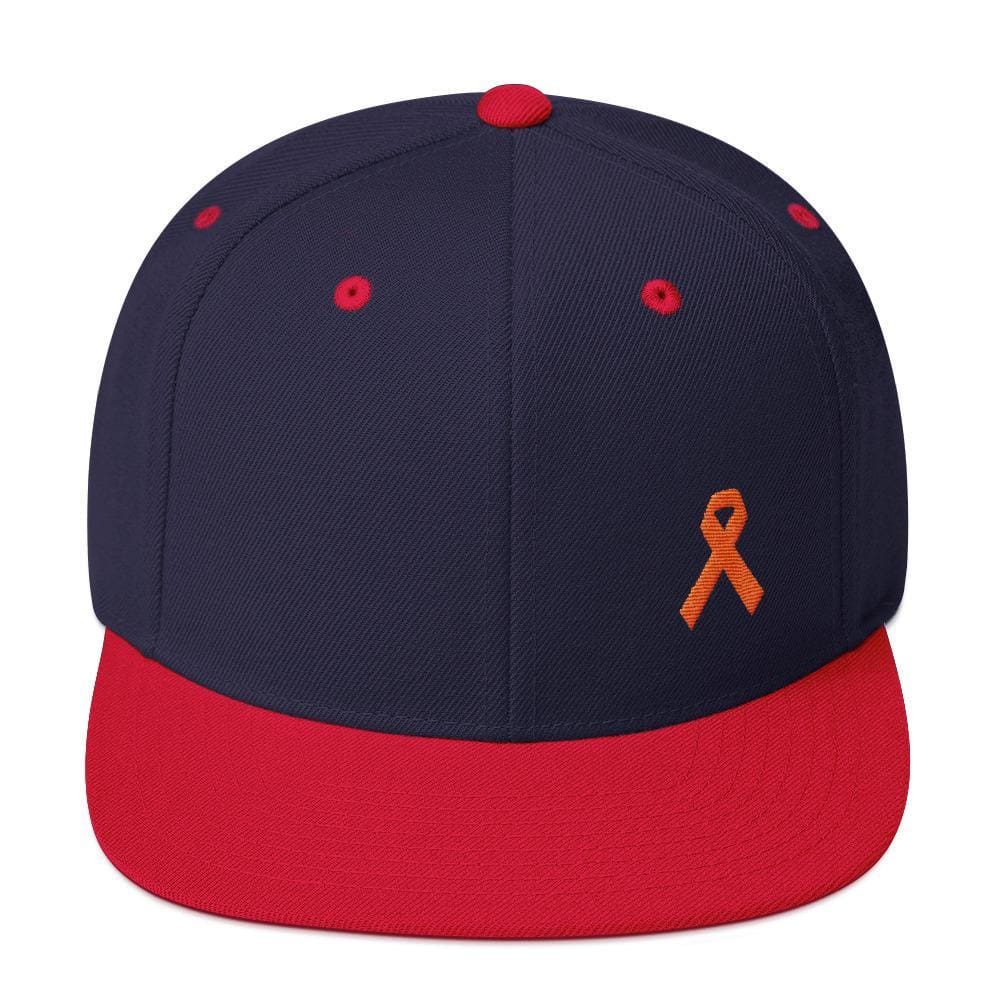 Leukemia Awareness Flat Brim Snapback Hat with Orange Ribbon