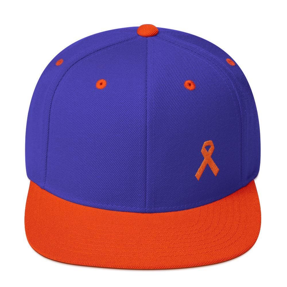 Leukemia Awareness Flat Brim Snapback Hat with Orange Ribbon
