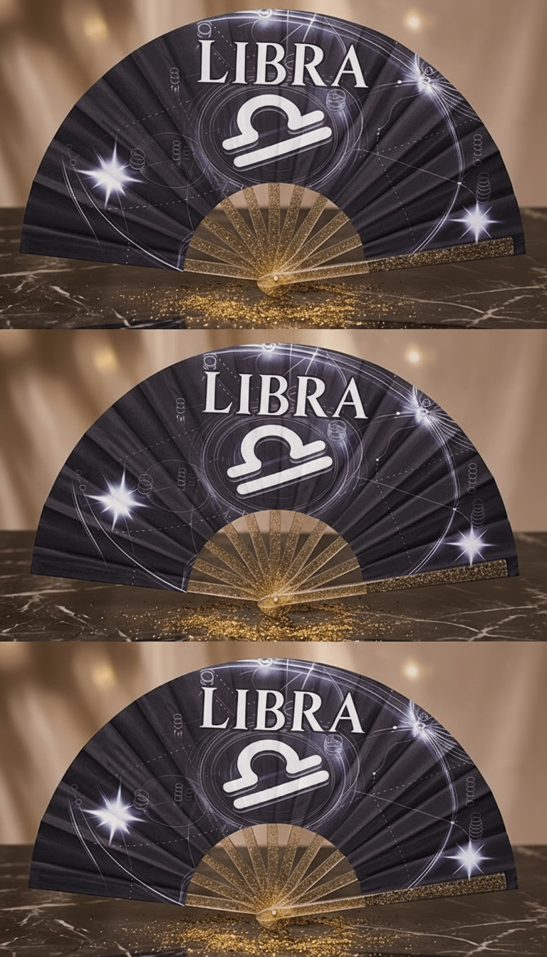 Libra Zodiac Hand Fan: Black Astrology Clack Fan, Festival Accessory