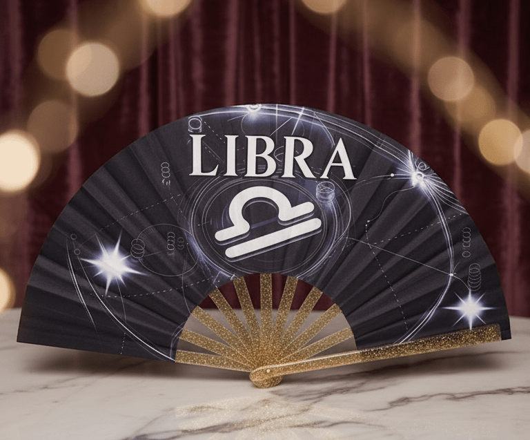 Libra Zodiac Hand Fan: Black Astrology Clack Fan, Festival Accessory