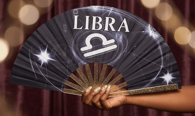 Libra Zodiac Hand Fan: Black Astrology Clack Fan, Festival Accessory