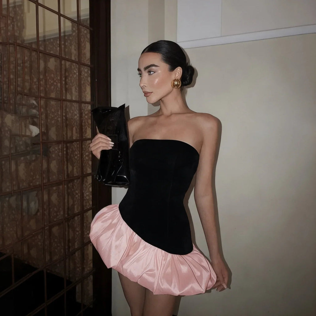 Lilou Contrast Puff Velvet Mini Dress