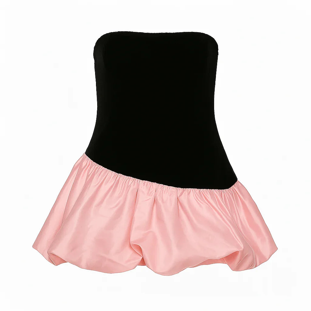 Lilou Contrast Puff Velvet Mini Dress