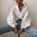 Linda White Lantern Sleeve Casual Shirt