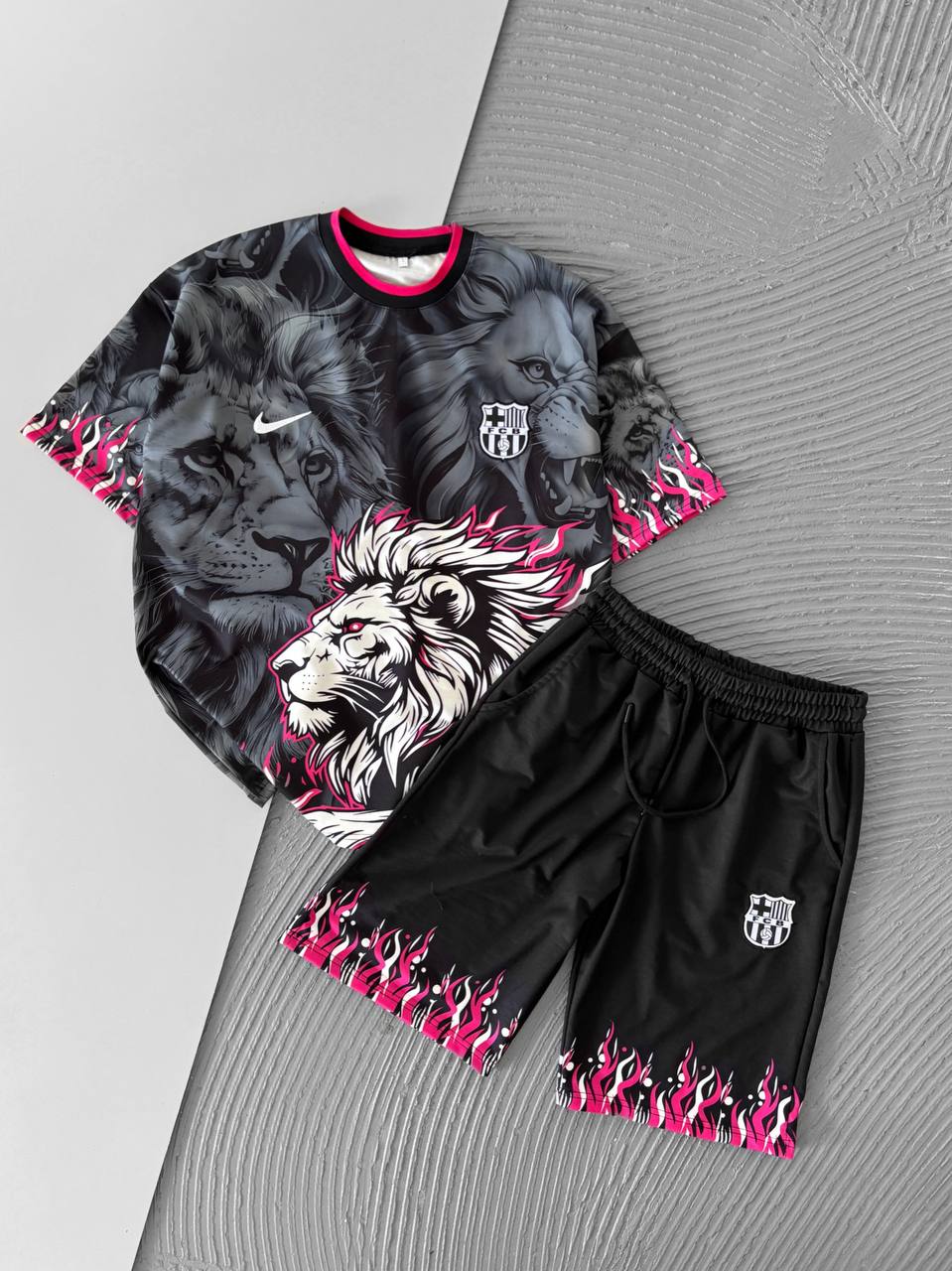 Lion Blaze Men's Graphic Tee & Flame Shorts Set – Fiery Streetwear with Bold Lion Print