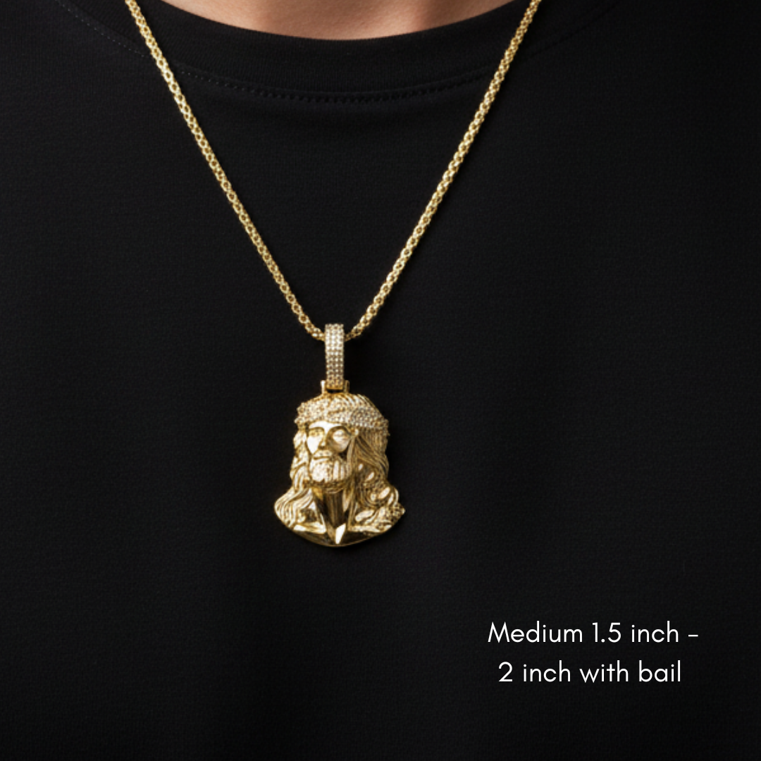 Moissanite Jesus Piece Pendant 925 Sterling Silver in 14K Gold