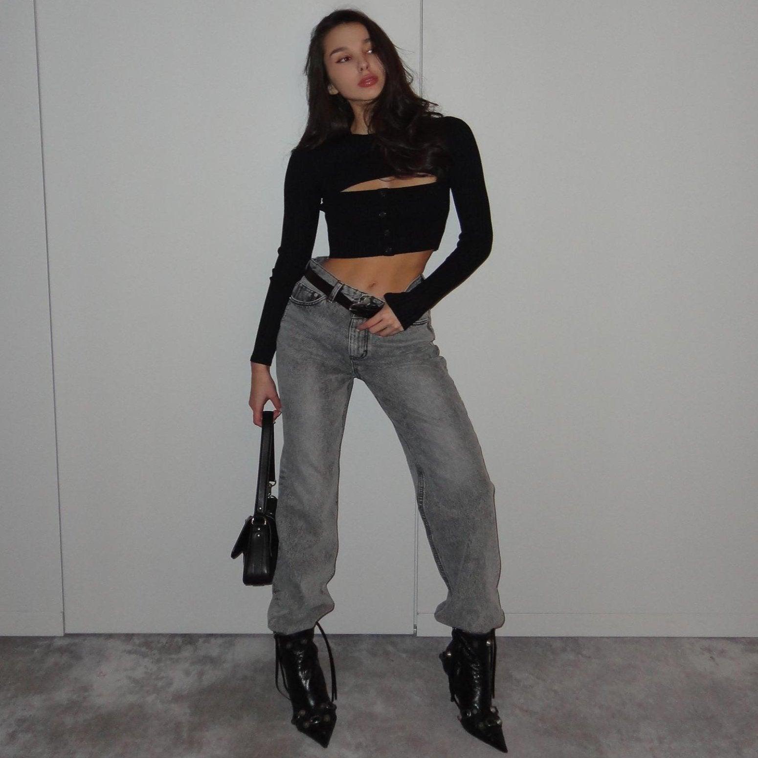 Love & Love Long Sleeve Ribbed Black Top