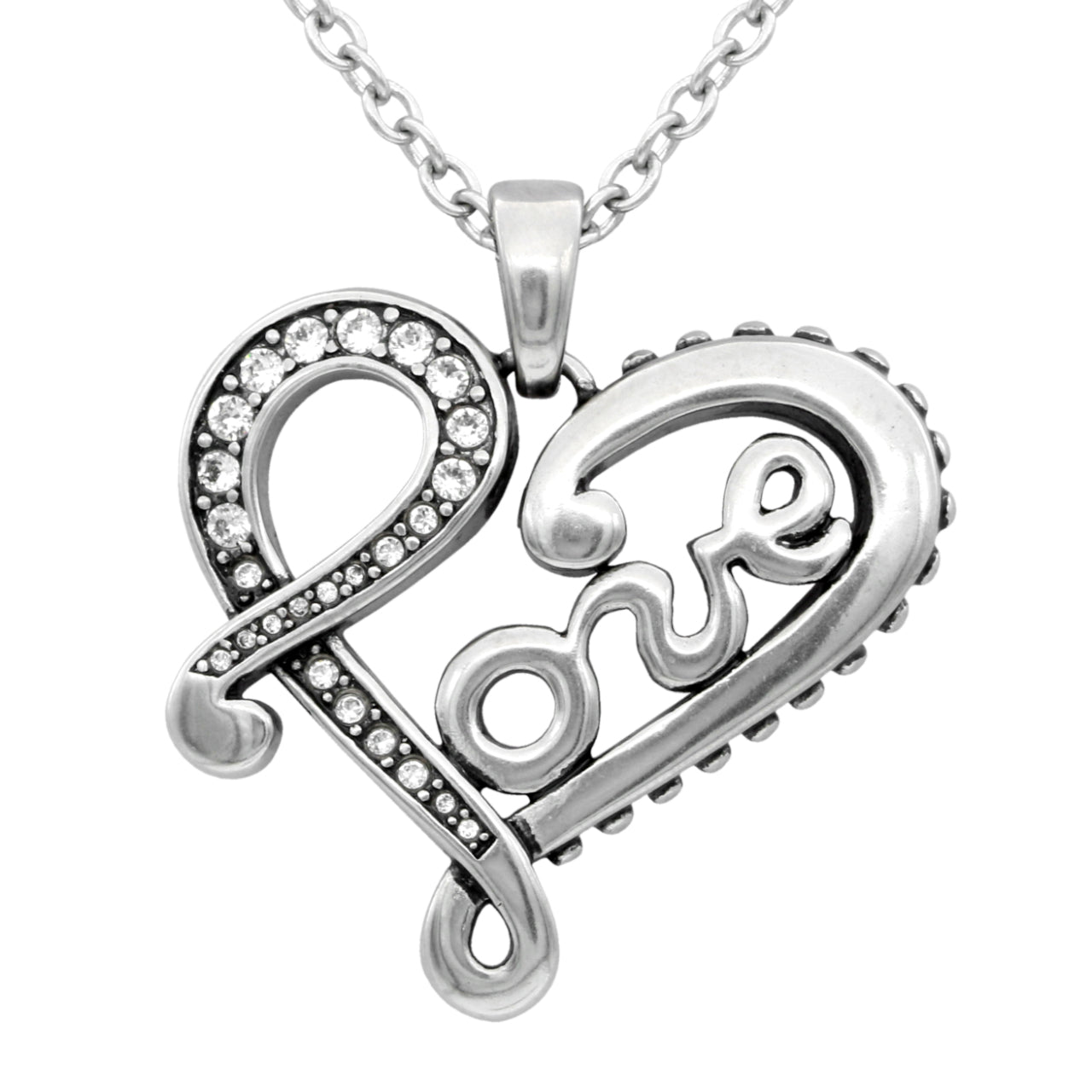 Love Heart Pendant Necklace Silver Crystal Accent Chain