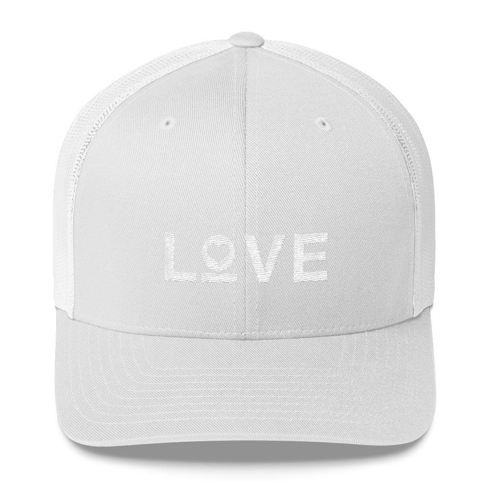 Love Snapback Trucker Hat Embroidered in White Thread
