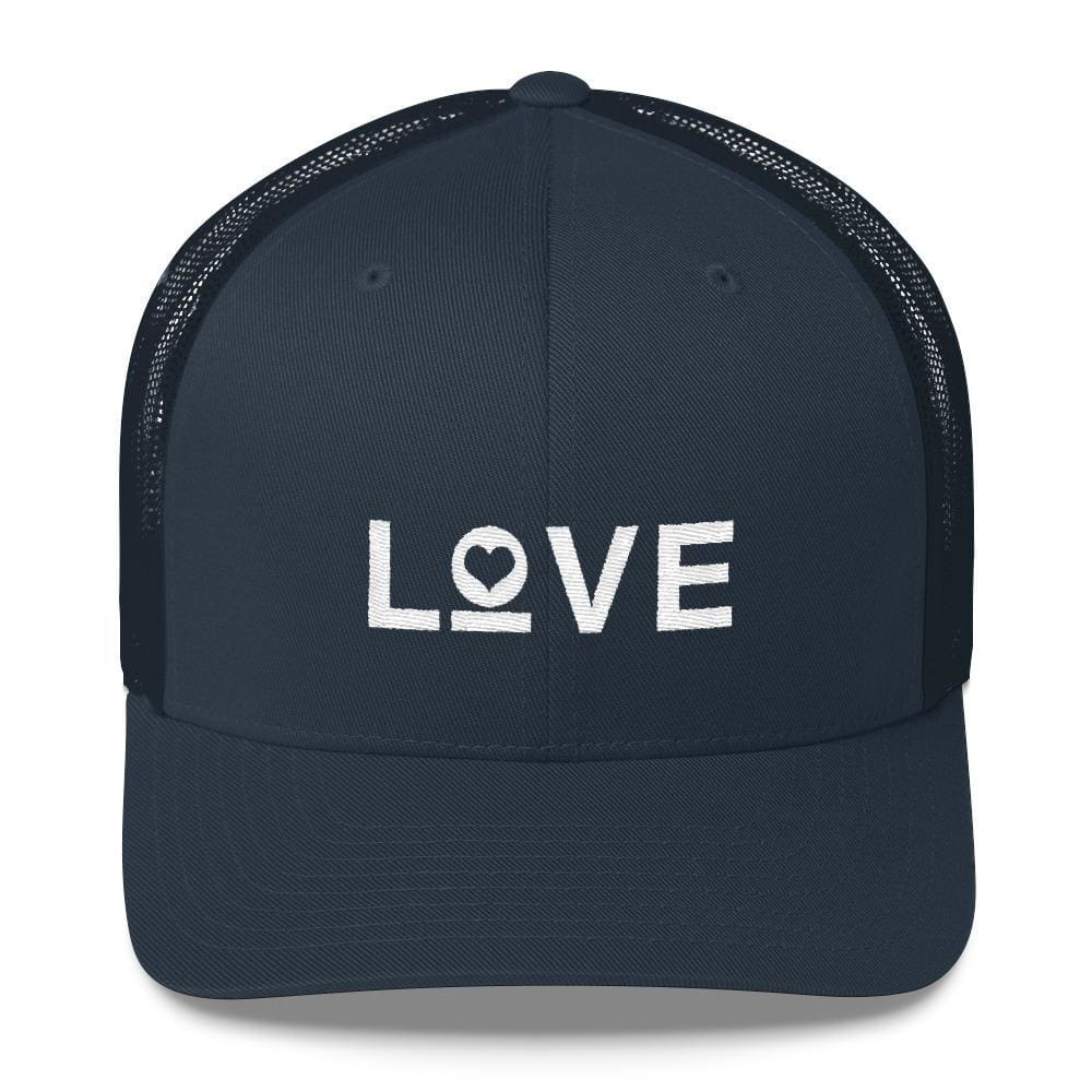 Love Snapback Trucker Hat Embroidered in White Thread