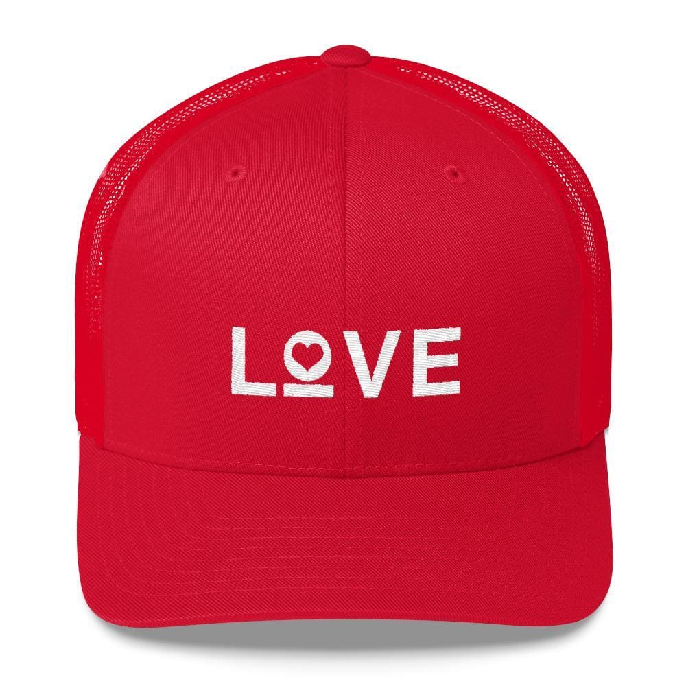 Love Snapback Trucker Hat Embroidered in White Thread