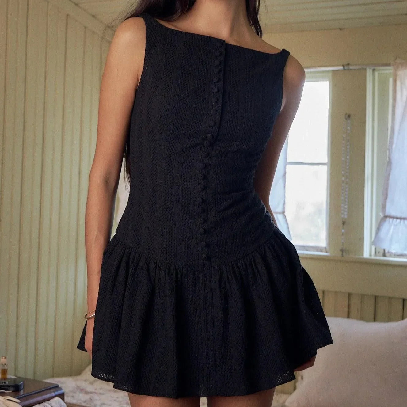 Love Song Black Embroidered Mini Dress