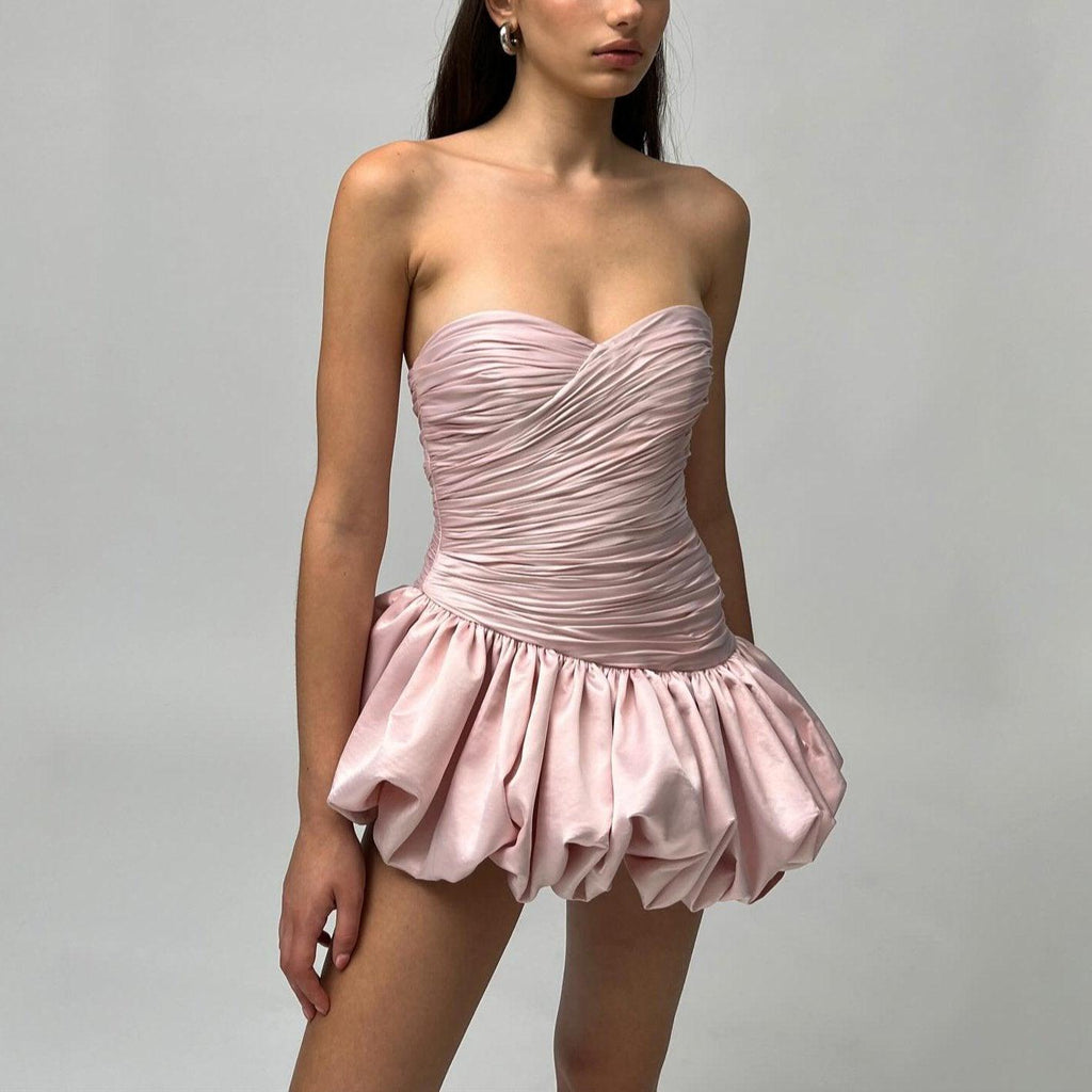 Lovely Layers Pink Ruched Puffy Mini Dress