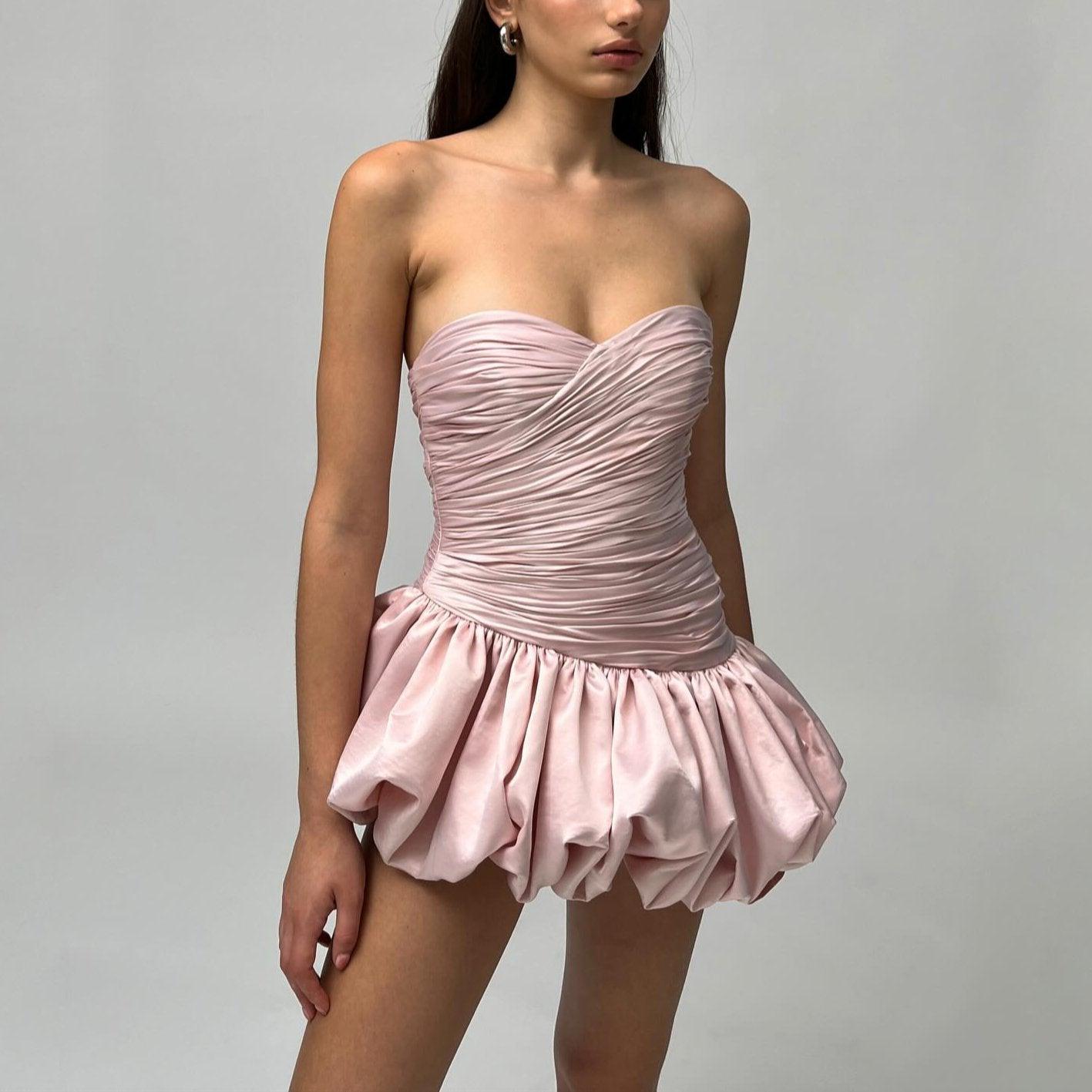 Lovely Layers Pink Ruched Puffy Mini Dress