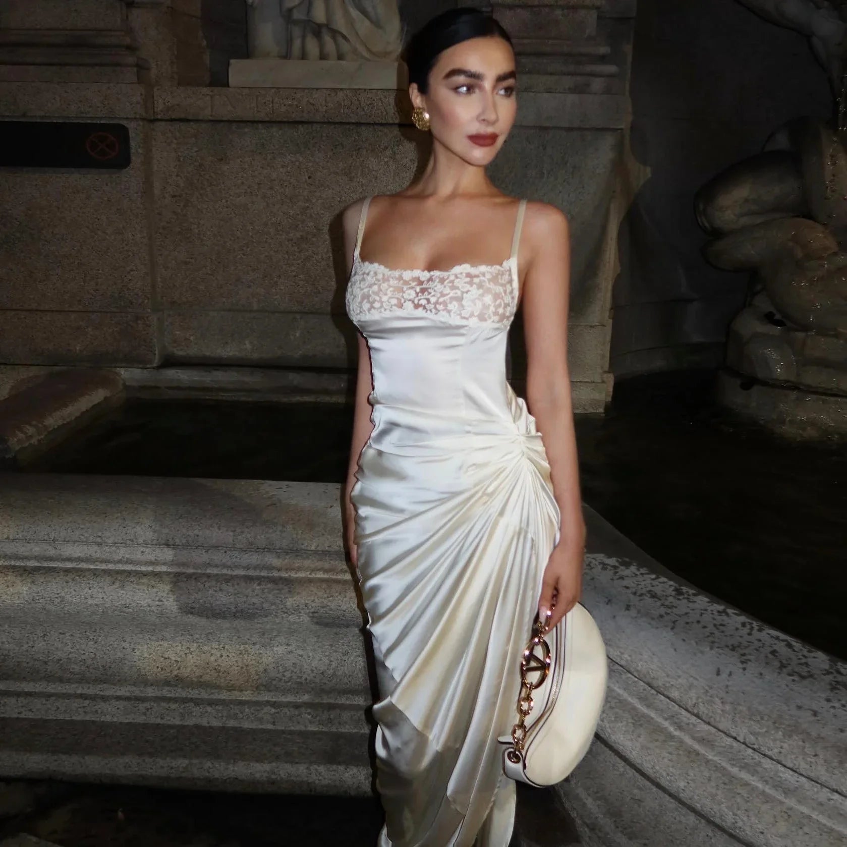 Lumi Satin Maxi Dress With Lace Detail