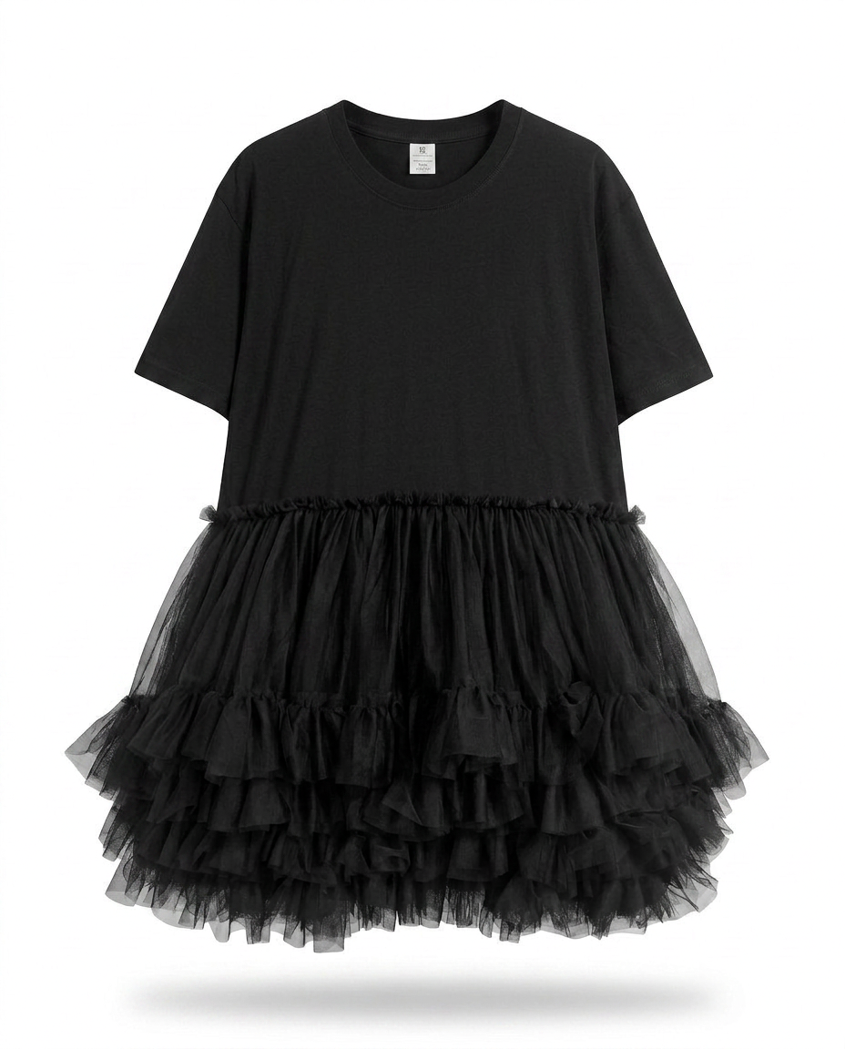 Radiant Mesh Ruffle Mini Dress
