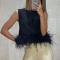 Maisy Black Feather Trim Top