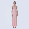 Malika Pink Satin Mesh Maxi Dress