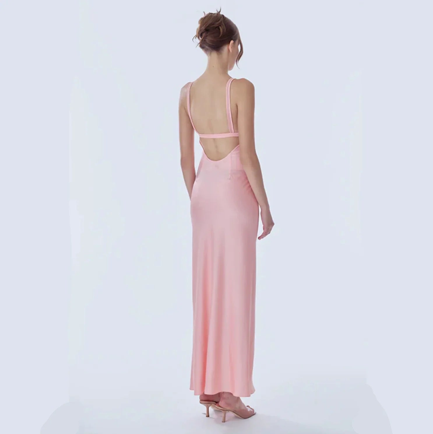 Malika Pink Satin Mesh Maxi Dress