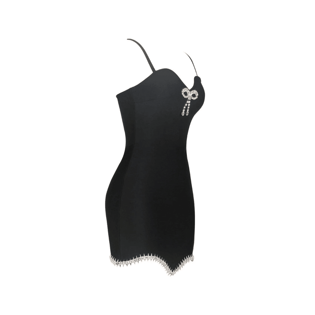 Manetica Black Bow Mini Dress with Diamonds