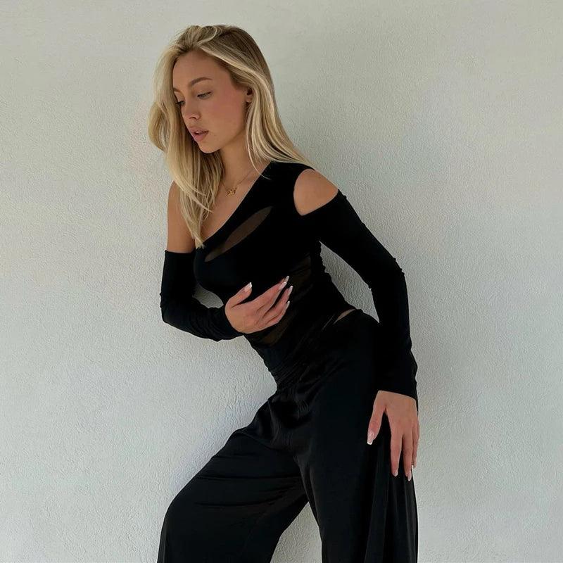 Match My Vibe Asymmetric Sheer Panel Bodysuit