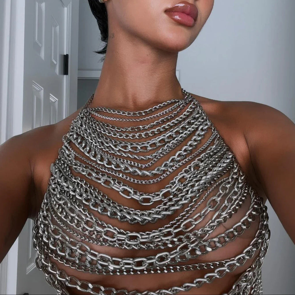 Mazari Metal Chain Halter Top