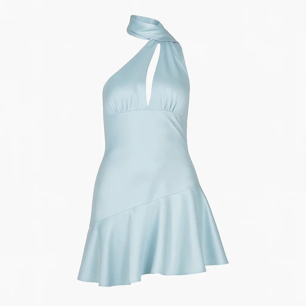 Meira Satin Scarf-Neck Mini Dress