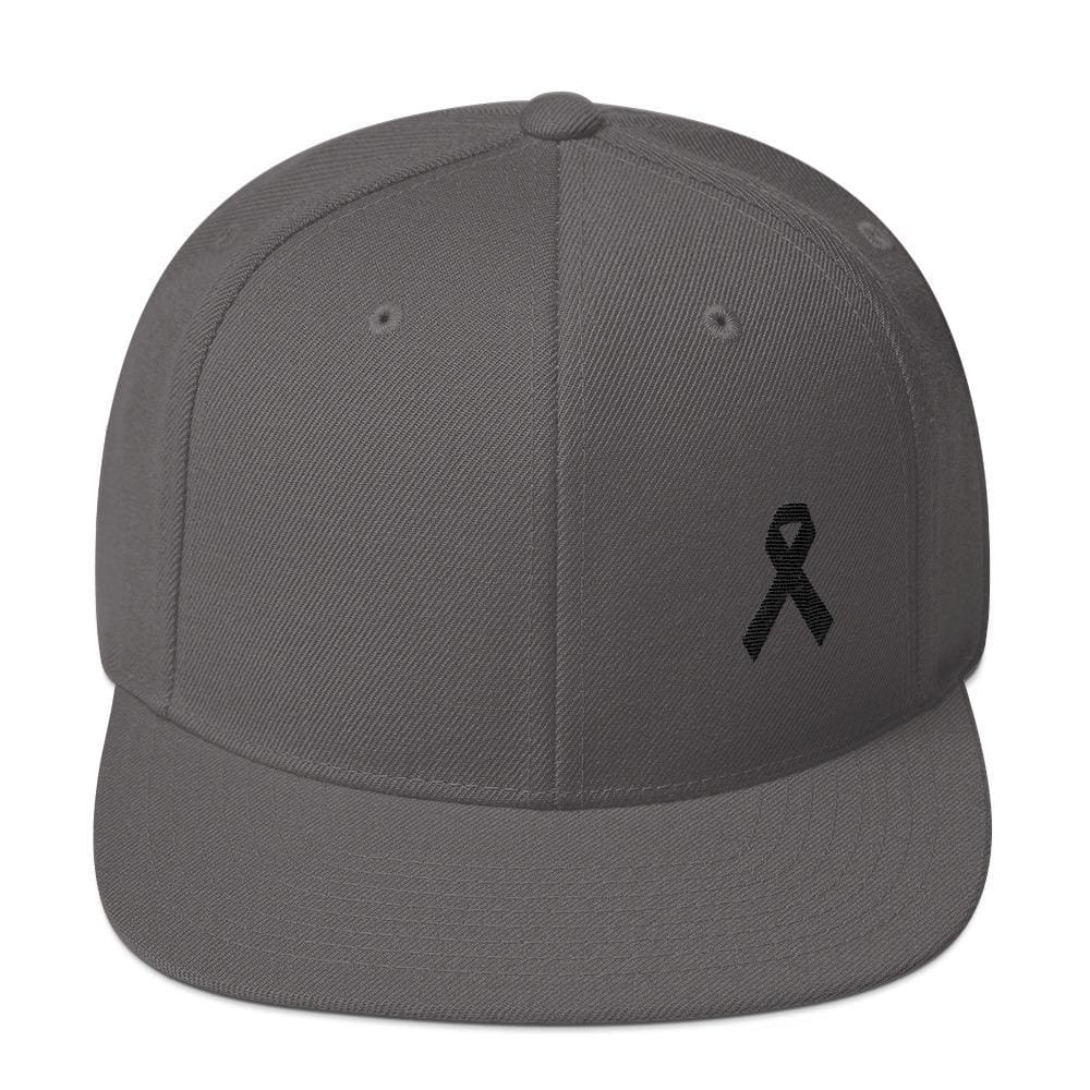 Melanoma and Skin Cancer Awareness Flat Brim Snapback Hat with Black Ribbon
