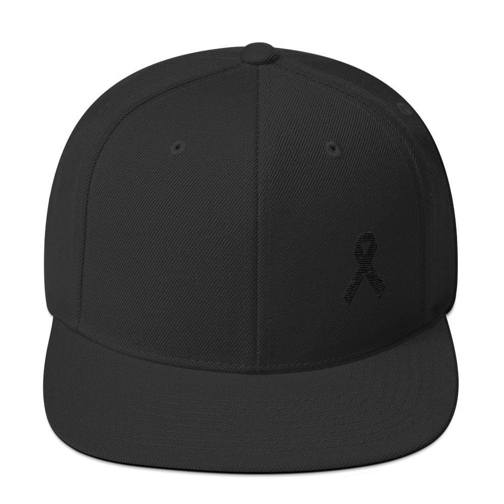 Melanoma and Skin Cancer Awareness Flat Brim Snapback Hat with Black Ribbon