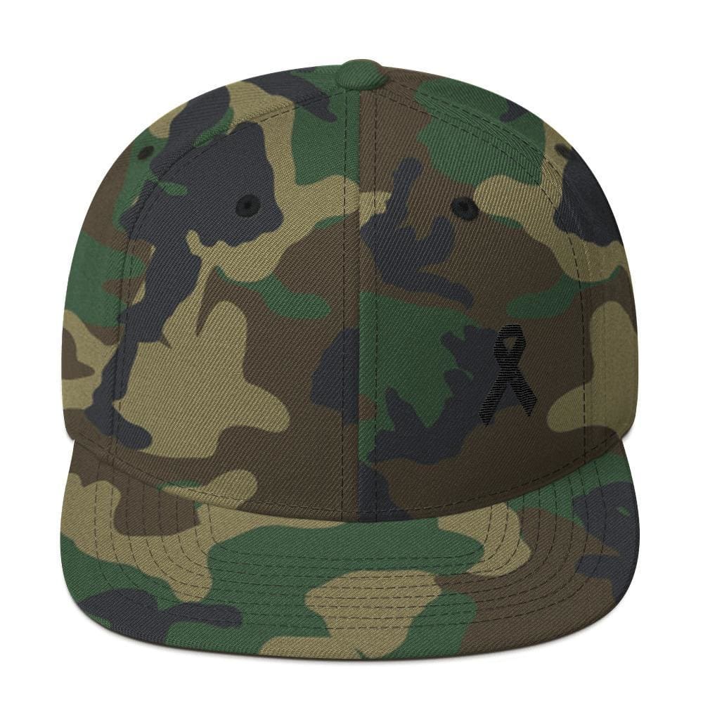 Melanoma and Skin Cancer Awareness Flat Brim Snapback Hat with Black Ribbon