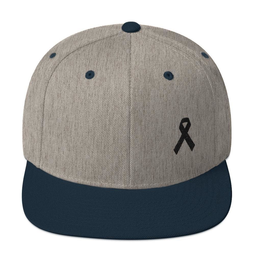 Melanoma and Skin Cancer Awareness Flat Brim Snapback Hat with Black Ribbon