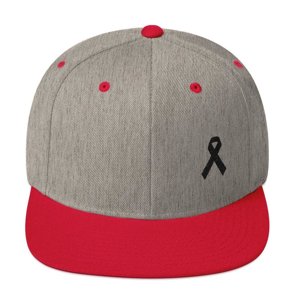 Melanoma and Skin Cancer Awareness Flat Brim Snapback Hat with Black Ribbon