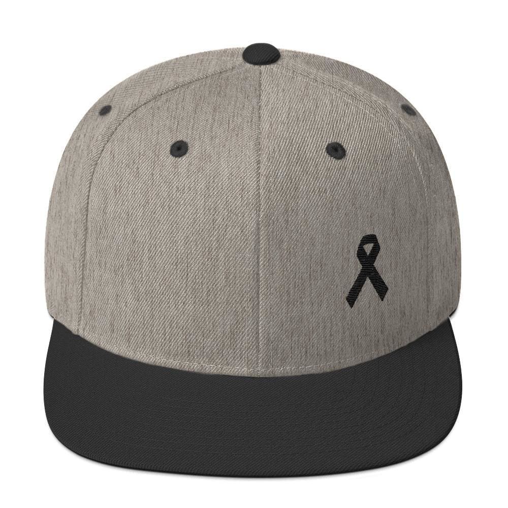 Melanoma and Skin Cancer Awareness Flat Brim Snapback Hat with Black Ribbon
