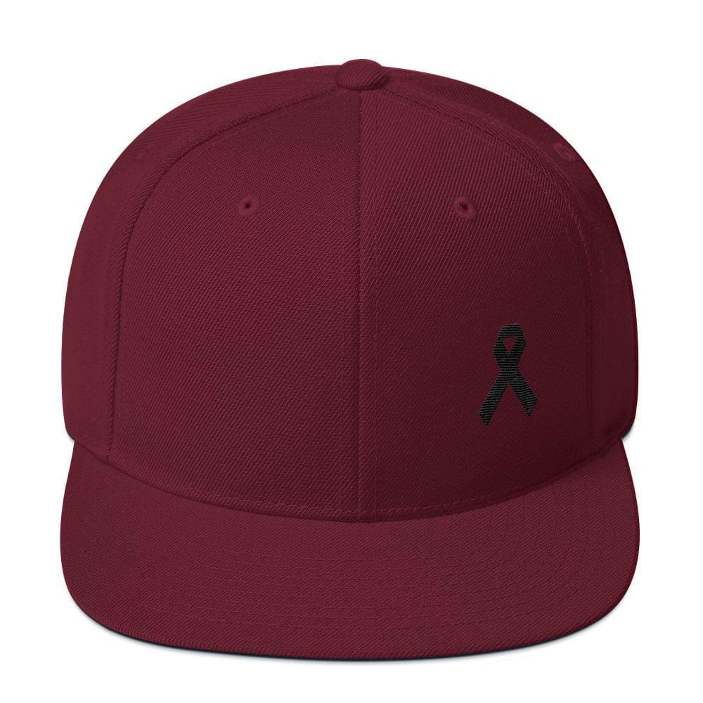 Melanoma and Skin Cancer Awareness Flat Brim Snapback Hat with Black Ribbon