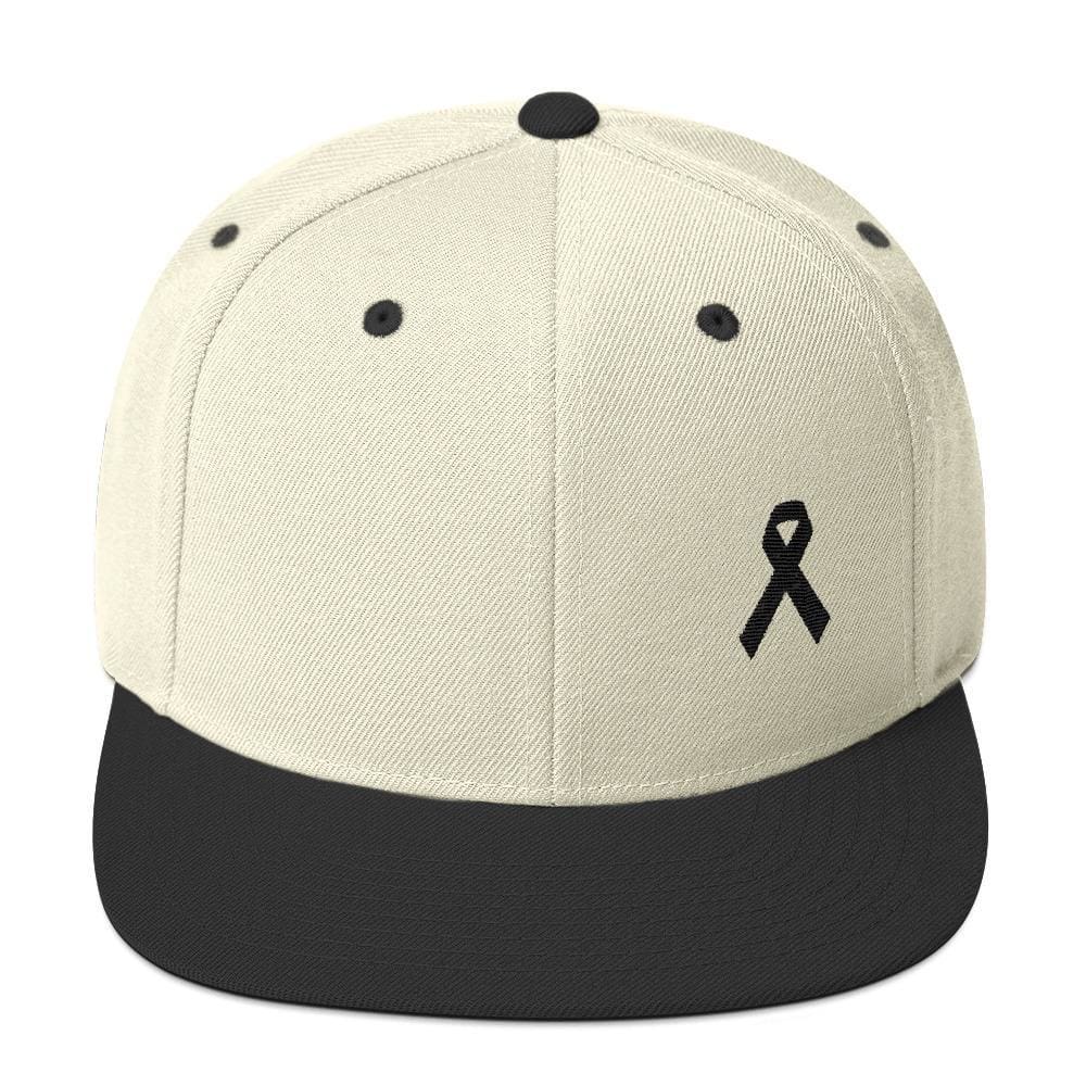 Melanoma and Skin Cancer Awareness Flat Brim Snapback Hat with Black Ribbon