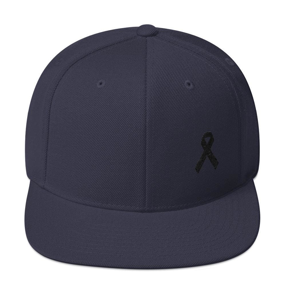 Melanoma and Skin Cancer Awareness Flat Brim Snapback Hat with Black Ribbon