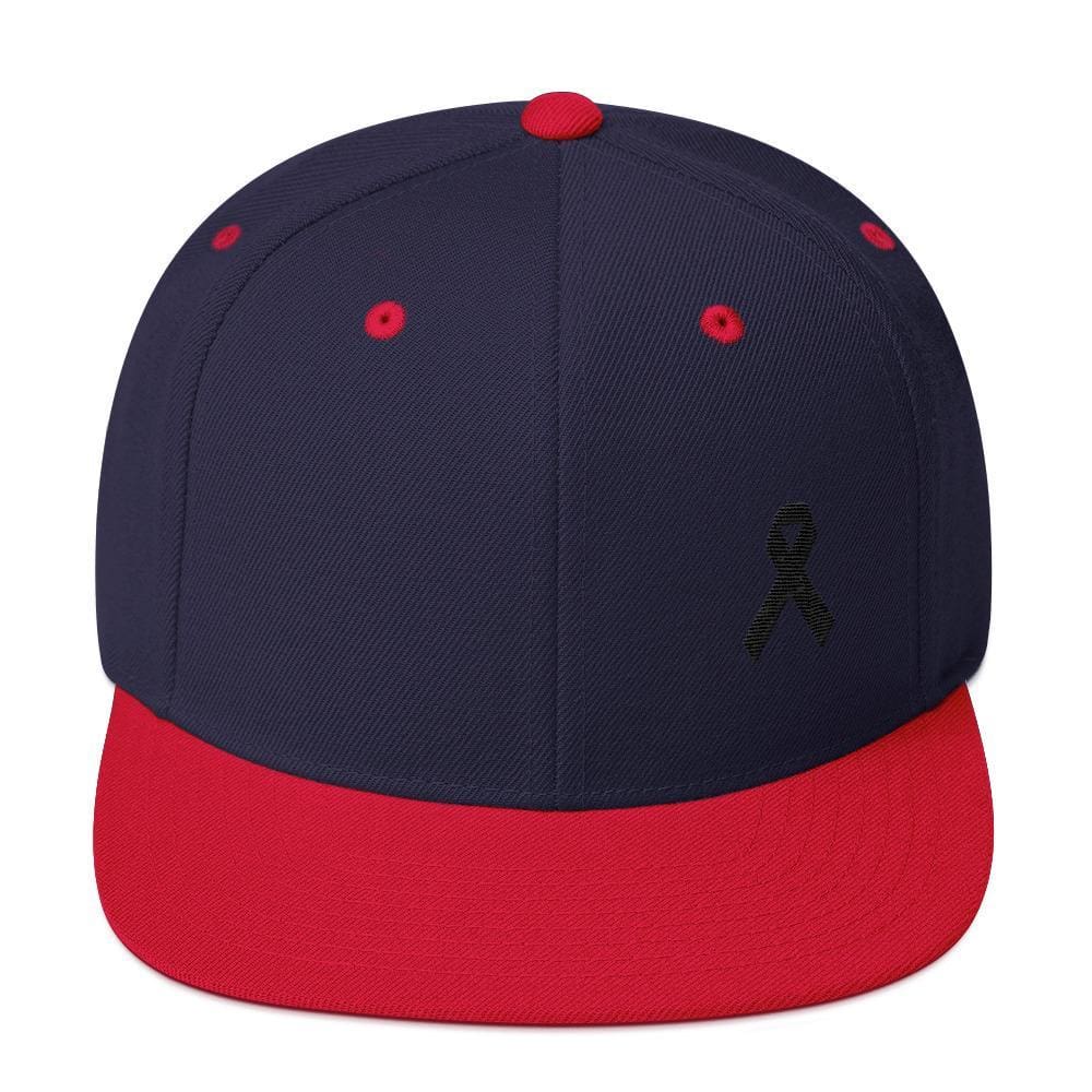 Melanoma and Skin Cancer Awareness Flat Brim Snapback Hat with Black Ribbon