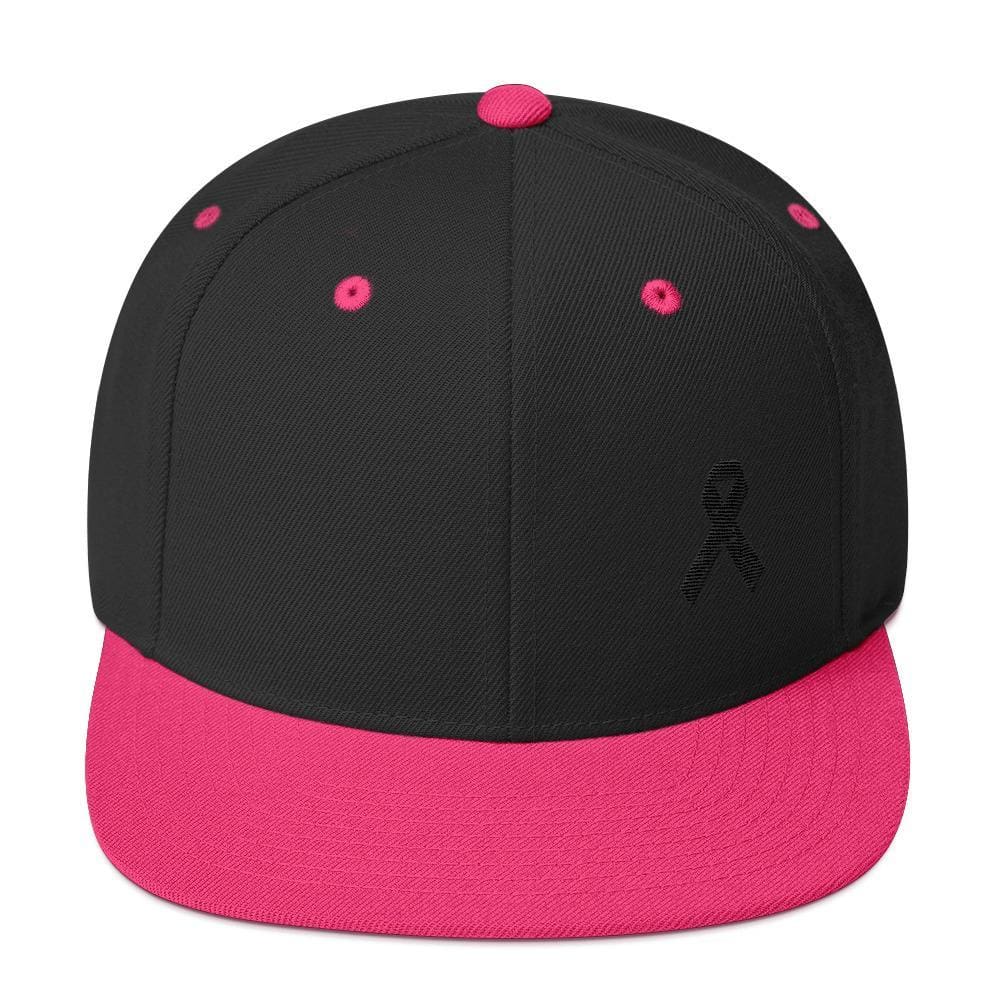 Melanoma and Skin Cancer Awareness Flat Brim Snapback Hat with Black Ribbon