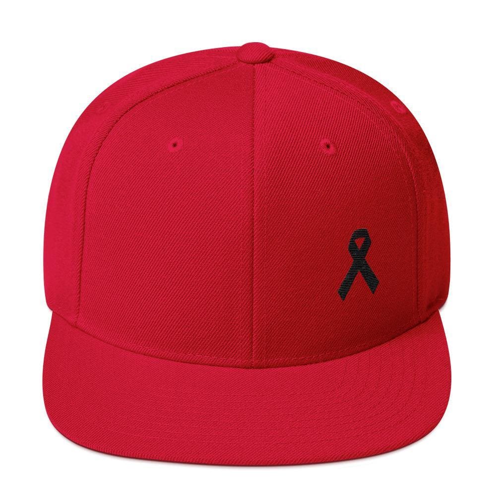Melanoma and Skin Cancer Awareness Flat Brim Snapback Hat with Black Ribbon