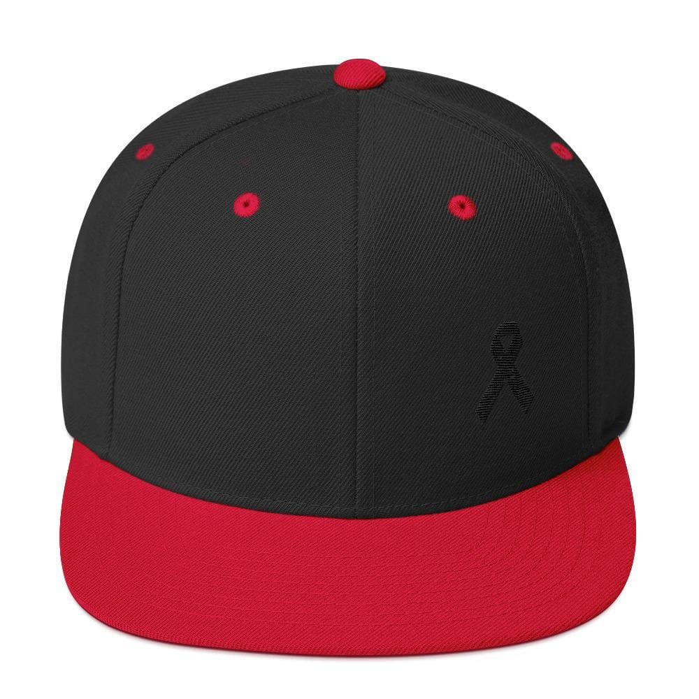 Melanoma and Skin Cancer Awareness Flat Brim Snapback Hat with Black Ribbon