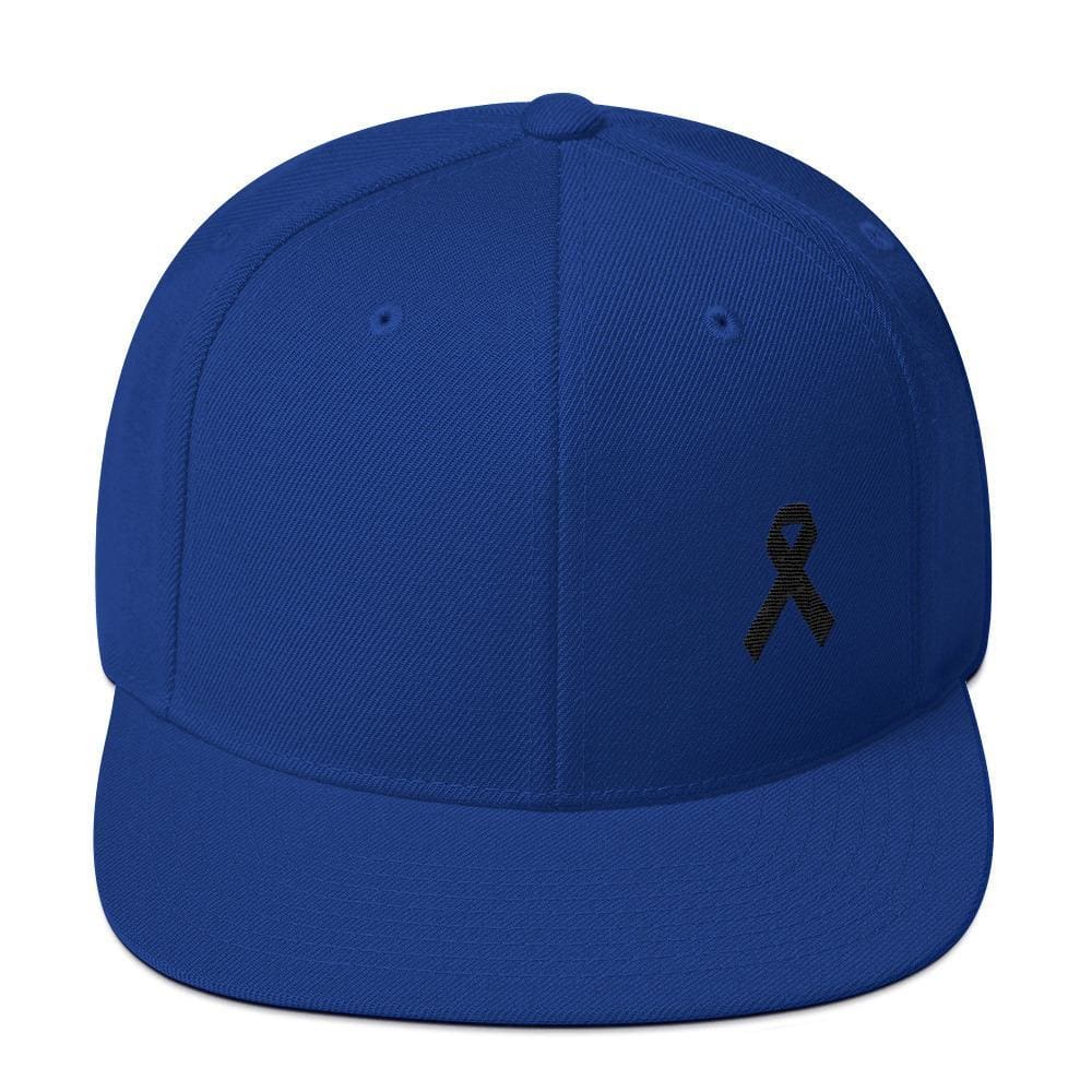 Melanoma and Skin Cancer Awareness Flat Brim Snapback Hat with Black Ribbon