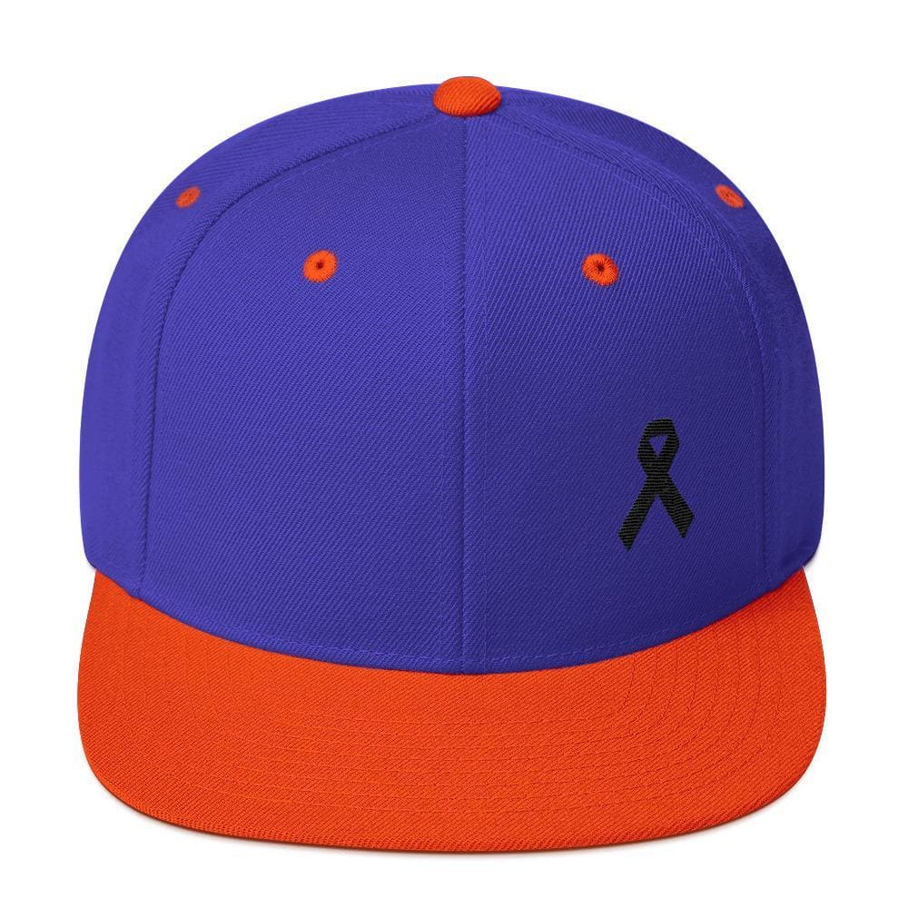 Melanoma and Skin Cancer Awareness Flat Brim Snapback Hat with Black Ribbon