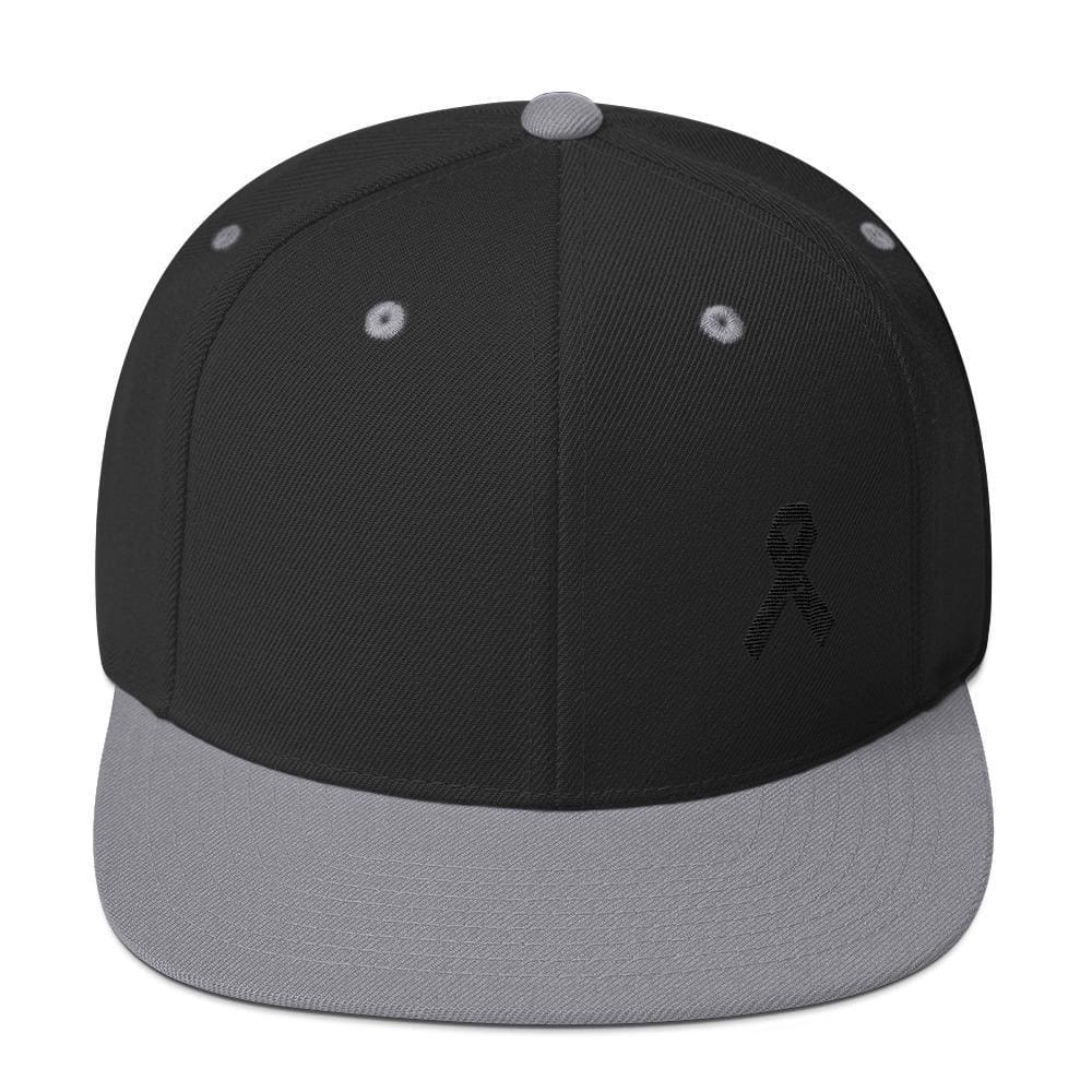Melanoma and Skin Cancer Awareness Flat Brim Snapback Hat with Black Ribbon
